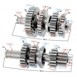 Gearbox for Moretti horizontal 152FMH engine, 110cc 4T, 4-speed manual