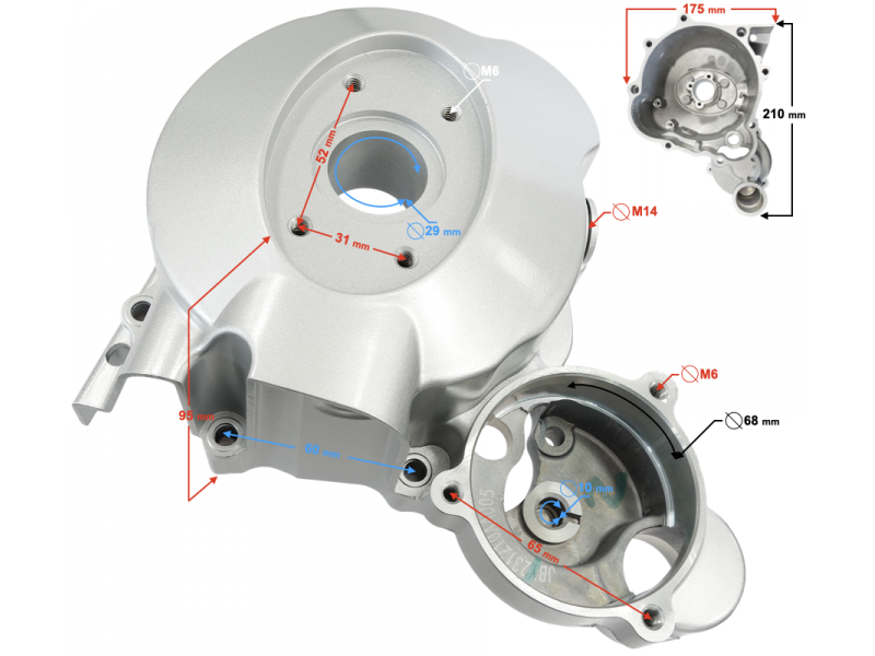 Magneto cover for Moretti engine vertical 162FMJ, 150cc 4T 5-speed manual Magneto cover for Moretti engine vertical 162FMJ, 150cc 4T 5-speed manual
