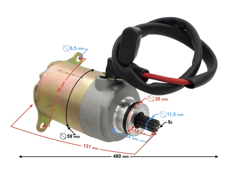 Starter Moretti for 4T 125cc scooter, 9 teeth