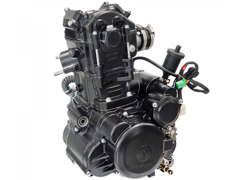 Moretti vertical 300cc 4T engine, 5-speed manual, black