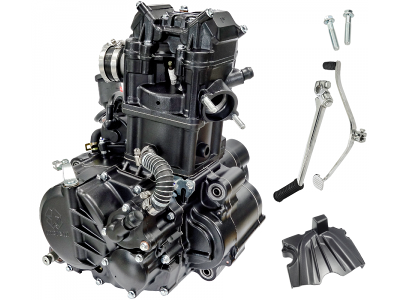 Moretti vertical 300cc 4T engine, 5-speed manual, black