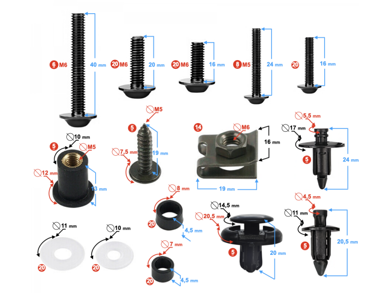 Fairing screws universal aluminium black