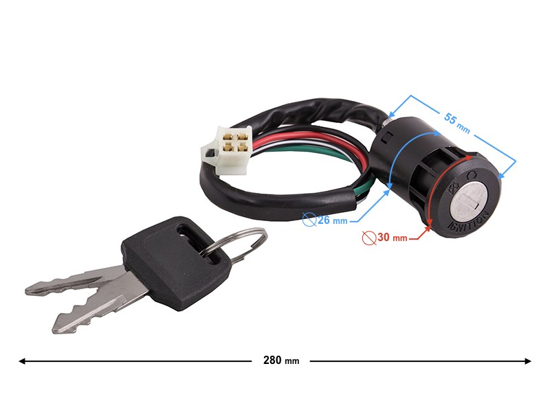Ignition switch with female end for ATV (4 cables 300mm) Ignition switch with female end for ATV (4 cables 300mm)