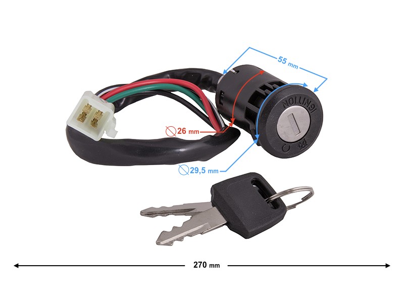 Ignition switch with male end for ATV (4 cables 300mm)