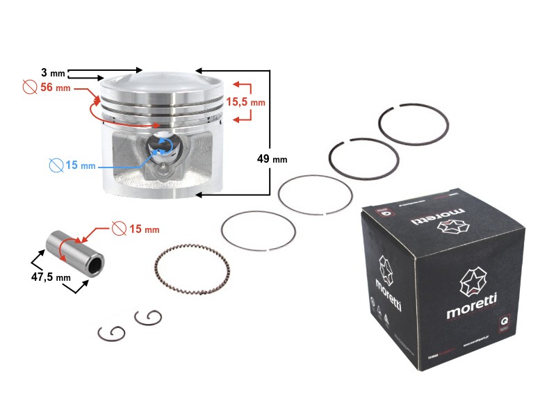 Moretti 125cc piston 4T Motorcycle, diameter: 56.4 pin diameter: 15 height: 23, set