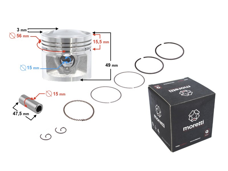 Moretti 125cc piston 4T Motorcycle, diameter: 56.4 pin diameter: 15 height: 23, set