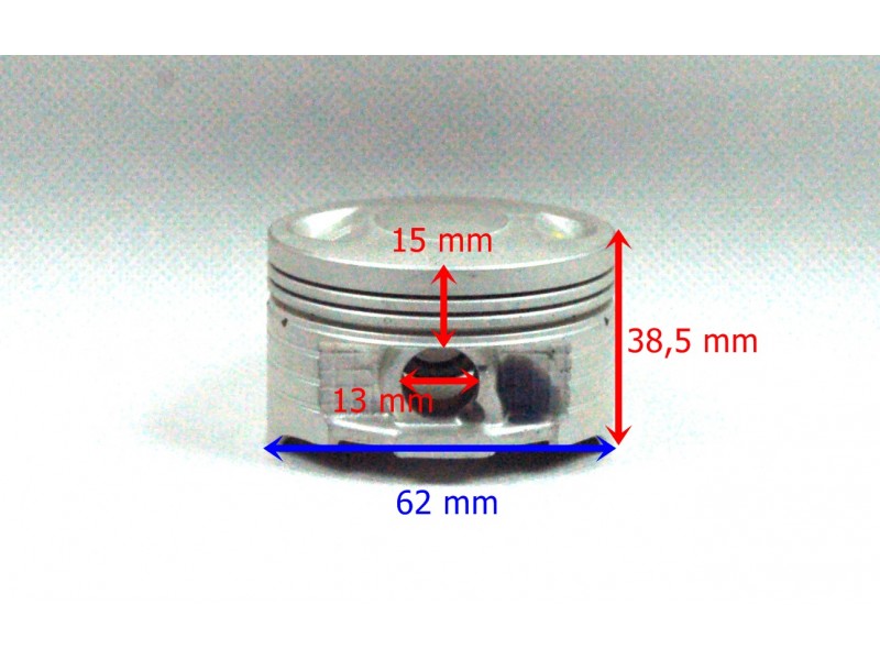 Moretti 150cc piston 4T motorcycle, diameter 62, pin diameter 13, height 21,5, set Moretti 150cc piston 4T motorcycle, diameter 62, pin diameter 13, height 21,5, set