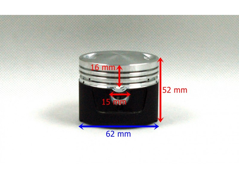 Moretti 150cc piston 4T motorcycle, graphite, diameter 62, pin diameter 13, height 23,5, set