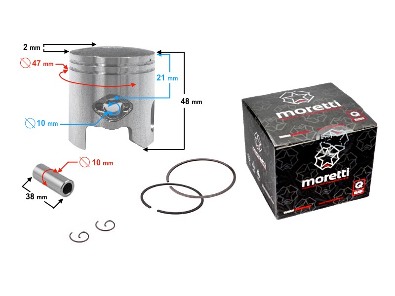 70cc piston 2T scooter, diameter 47, pin diameter 10, height 25,5, set