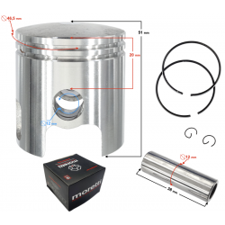70cc piston 2T scooter, diameter 47, pin diameter 12, height 27, set