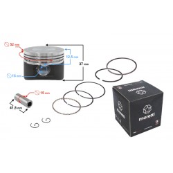 Moretti 125cc piston 4T scooter, graphite, diameter 52,4, pin diameter 15, height 20, set