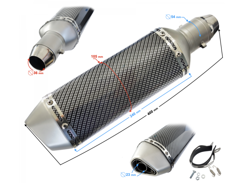 STAL013 Universal tunning muffler (color: carbon - titanium ending)