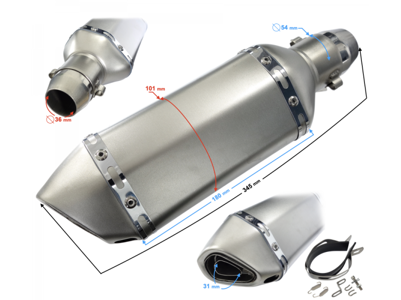 STAL013 Universal tunning muffler 300 mm (color: titanium)