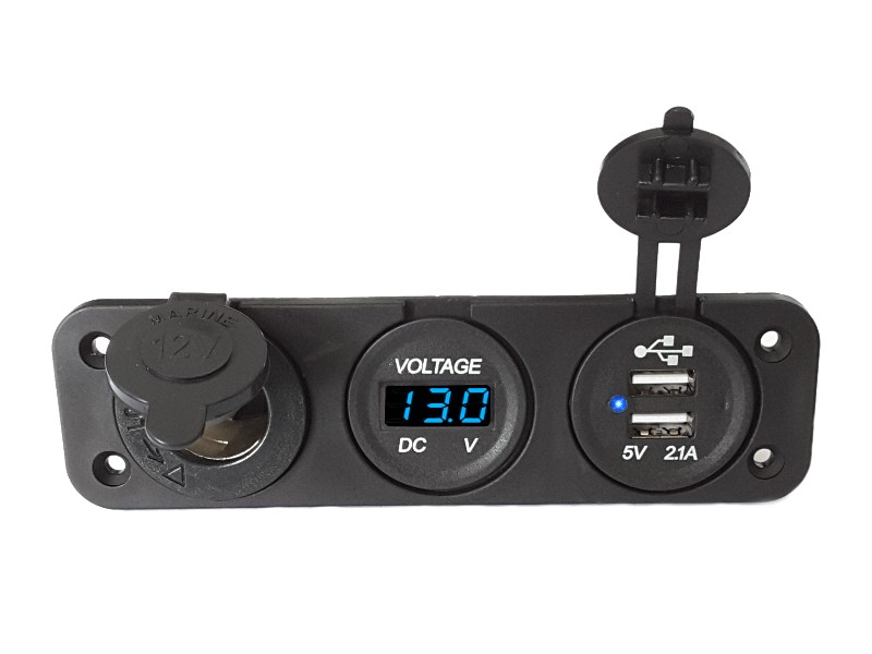 Cigarette Lighter Socket USB 12v Voltmeter Blue Display