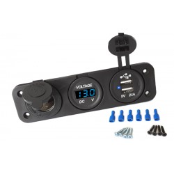 Cigarette Lighter Socket USB 12v Voltmeter Blue Display