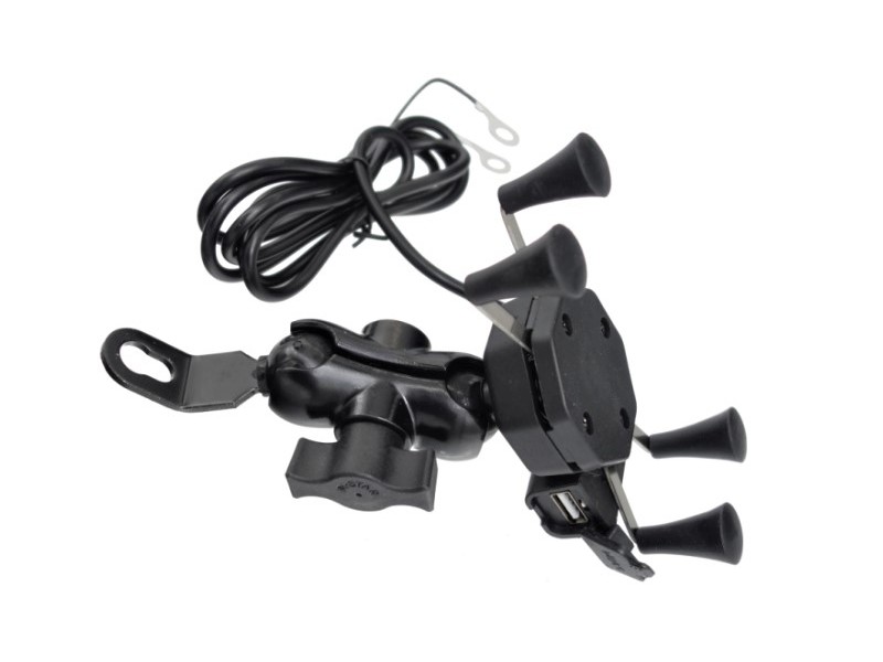 Motorcycle phone holder with USB, 2 mounts