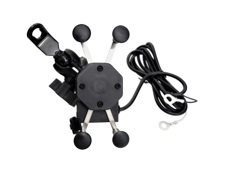 Motorcycle phone holder with USB, 2 mounts
