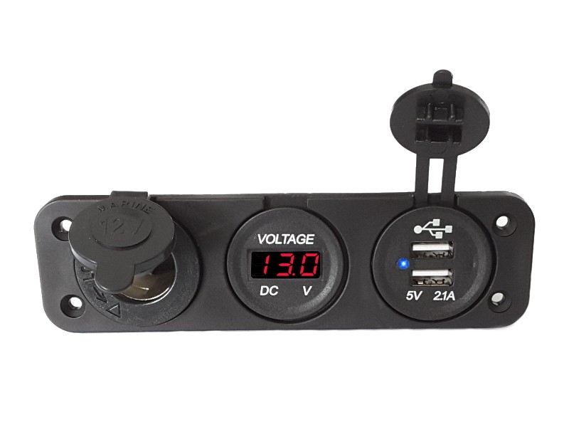 Cigarette Lighter Socket USB 12v Voltmeter red Display