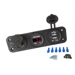 Cigarette Lighter Socket USB 12v Voltmeter red Display