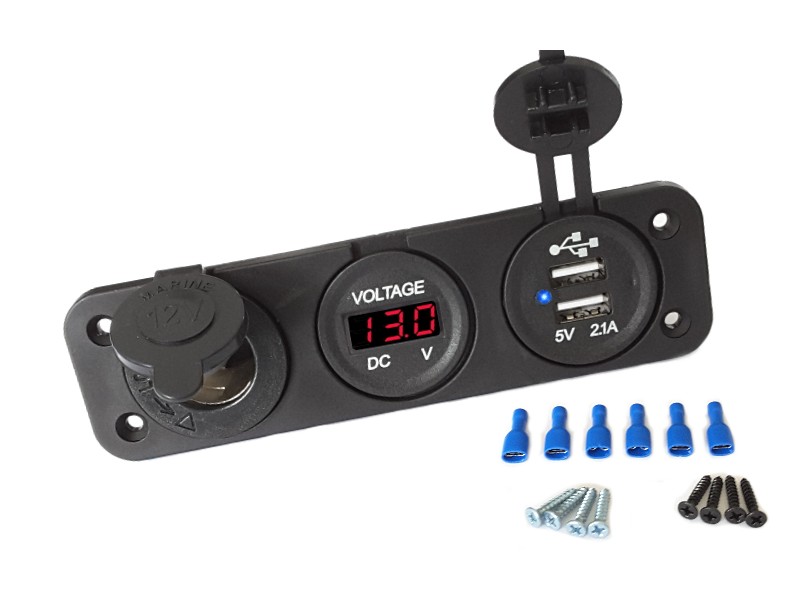 Cigarette Lighter Socket USB 12v Voltmeter red Display