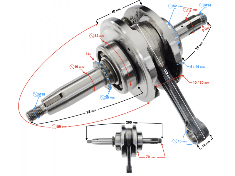 Crankshaft for horizontal BTS 110 engine