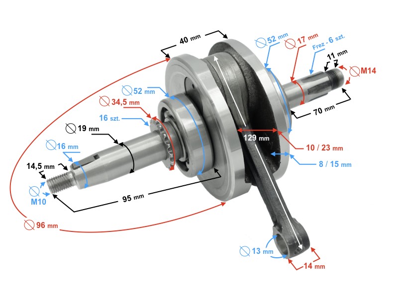 Crankshaft for horizontal BTS 125 engine