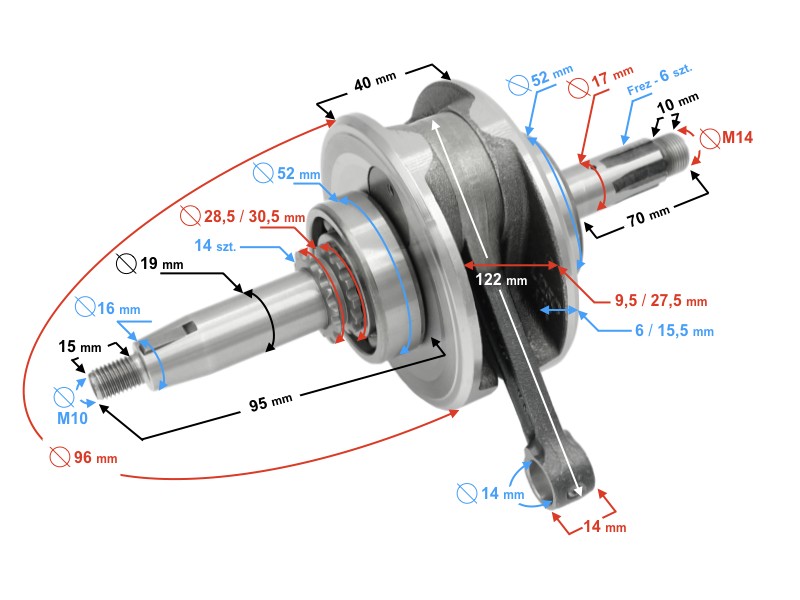 Crankshaft for horizontal Moretti 125 engine