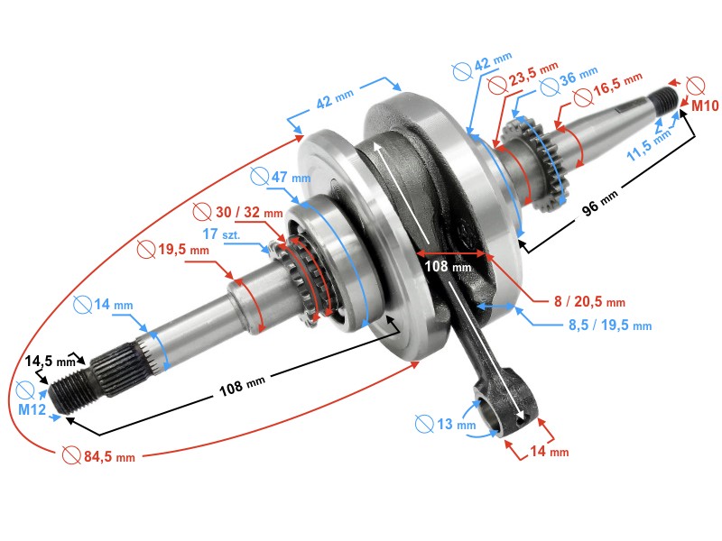 Crankshaft for 50cc 4T scooter (22 teeth for oil pump)