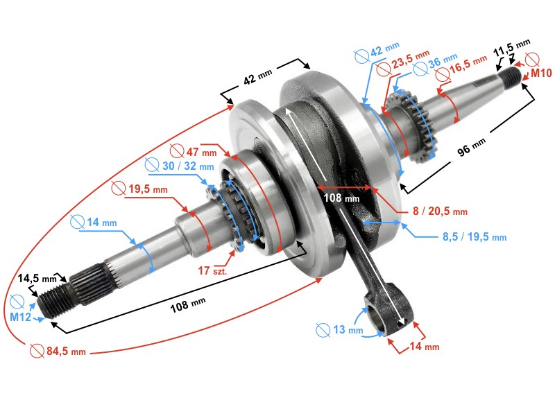 Crankshaft for 50cc 4T scooter (22 teeth for oil pump)