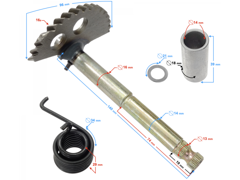 Kick starter shaft for 4T 125 cc scooter