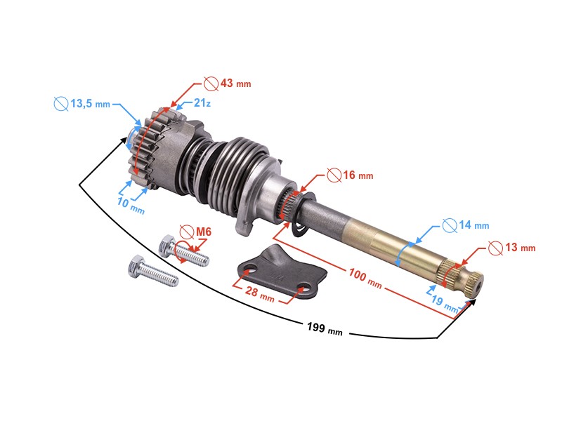 Kick starter shaft for 110cc Moretti moped