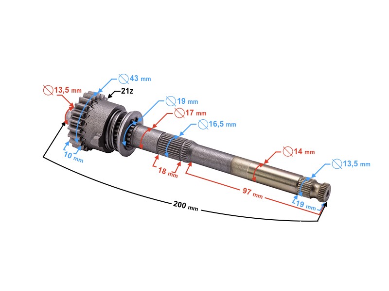 Kick starter shaft for 125cc BTS moped