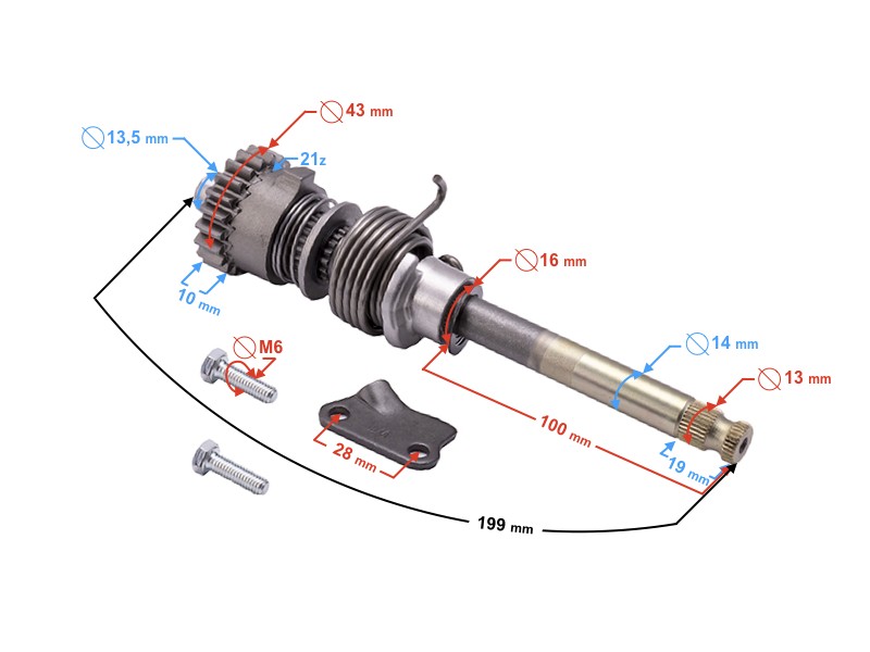 Kick starter shaft for 110cc BTS moped