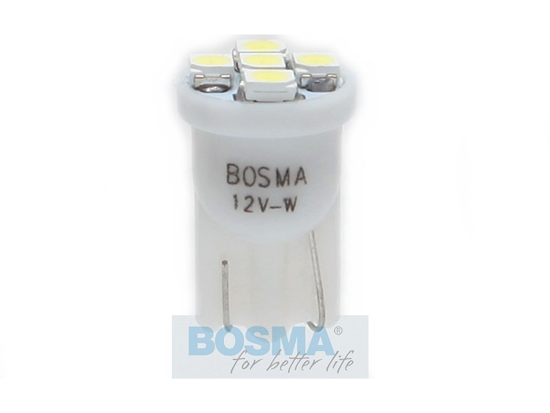 Lightbulb BOSMA 12V 5*LED SMD3528 T10 WHITE 6000K blister
