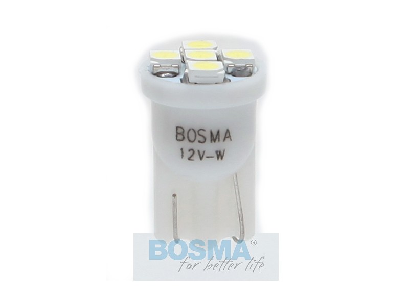 Lightbulb BOSMA 12V 5*LED SMD3528 T10 WHITE 6000K blister