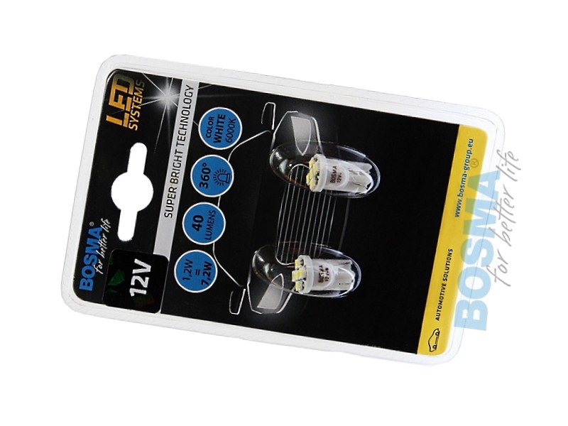 Lightbulb BOSMA 12V 5*LED SMD3528 T10 WHITE 6000K blister