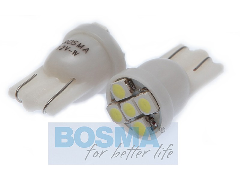 Lightbulb BOSMA 12V 5*LED SMD3528 T10 WHITE 6000K blister