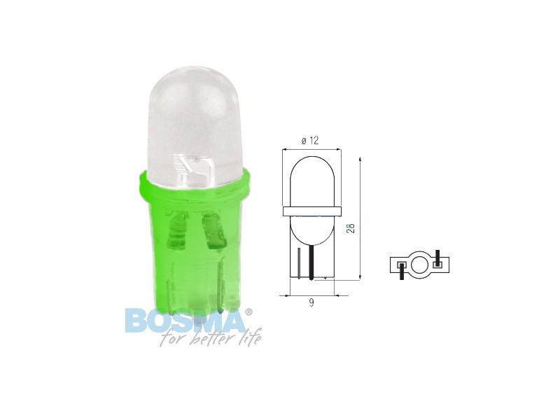 Lightbulb BOSMA 12V 1*LED STANDARD T10 GREEN MAT BLISTER