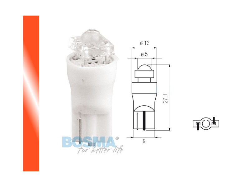 Lightbulb BOSMA 12V 1*LED STANDARD T10 RED DIAMOND BLISTER