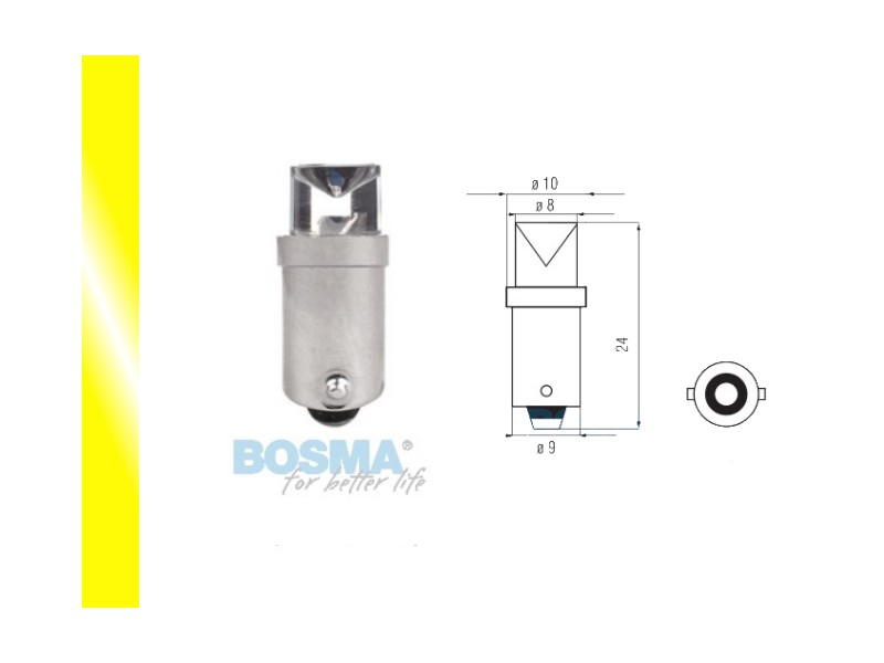 Lightbulb BOSMA 12V 1*LED STANDARD BA9s YELLOW WIDE VIEWING BLISTER