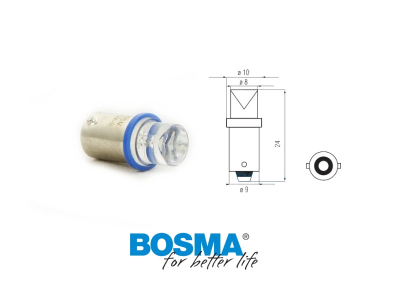 Lightbulb BOSMA 12V 1*LED STANDARD BA9s BLUE WIDE VIEWING BLISTER