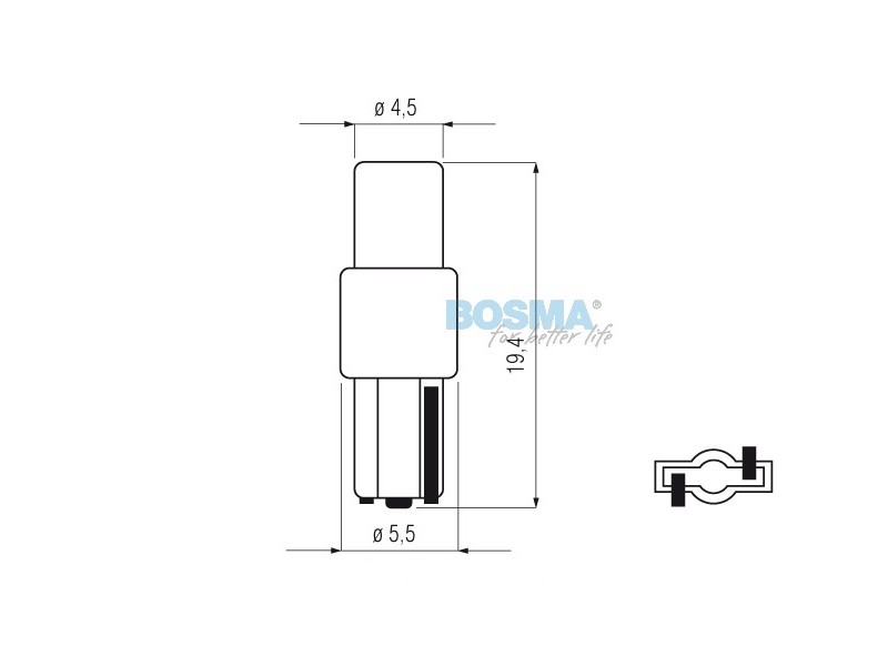 Lightbulb BOSMA 12V 1*LED STANDARD T05 RED WIDE VIEWING BLISTER ( 4 pcs.)