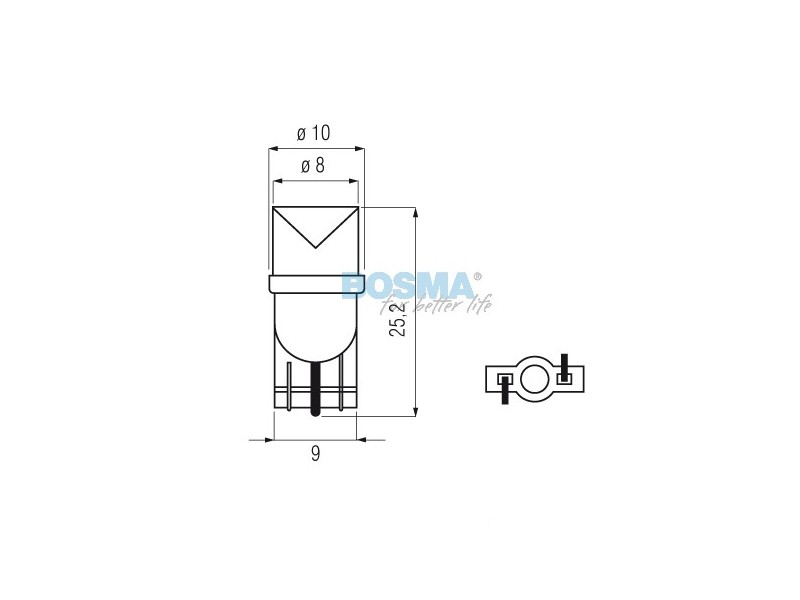 Lightbulb BOSMA 12V 1*LED STANDARD T10 GREEN WIDE VIEWING BLISTER