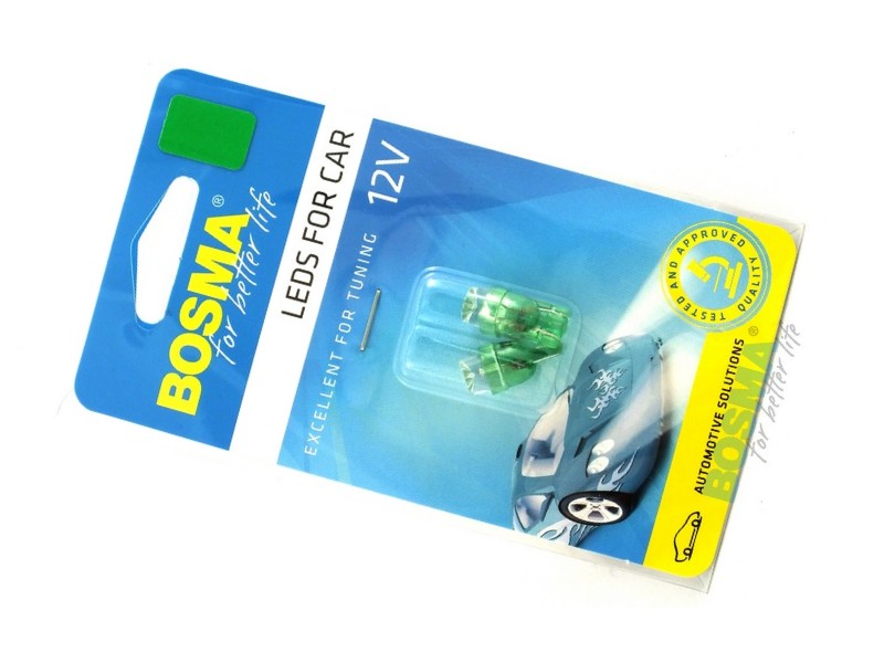 Lightbulb BOSMA 12V 1*LED STANDARD T10 GREEN WIDE VIEWING BLISTER