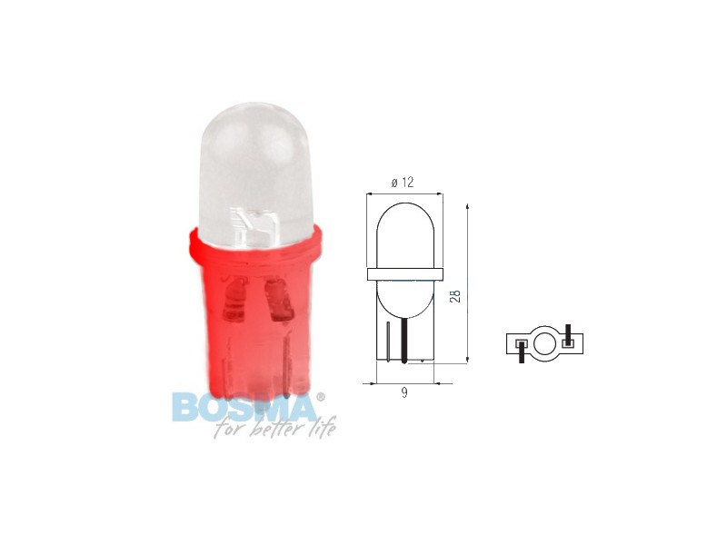 Lightbulb BOSMA 12V 1*LED STANDARD T10 RED BLISTER