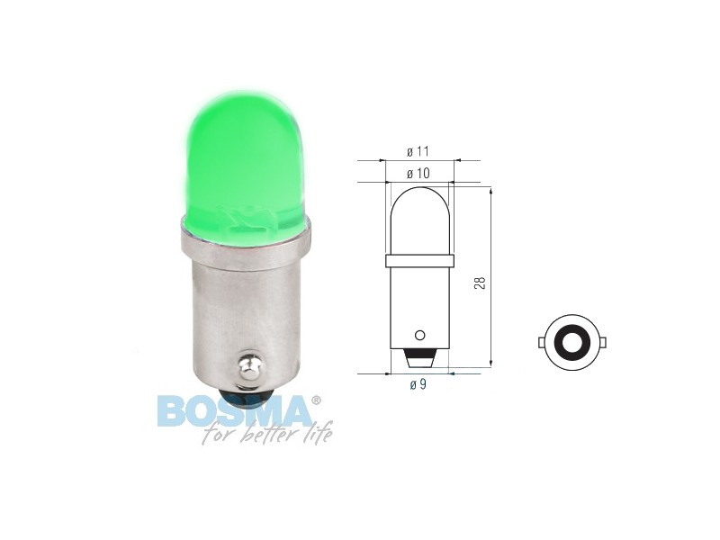 Lightbulb BOSMA 12V 1*LED STANDARD BA9s GREEN BLISTER ( 2 pcs )