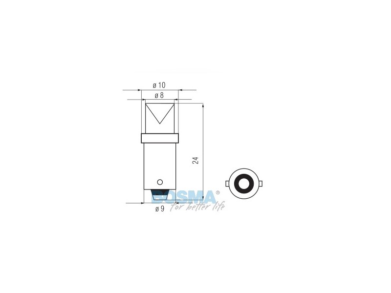 Lightbulb BOSMA 12V 1*LED standard BA9s white 6000K wide viewing blister