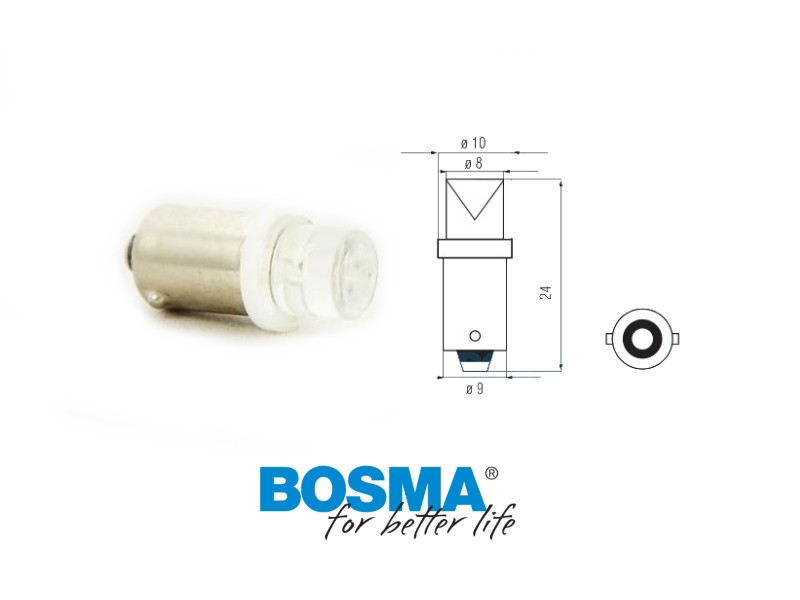 Lightbulb BOSMA 12V 1*LED standard BA9s white 6000K wide viewing blister