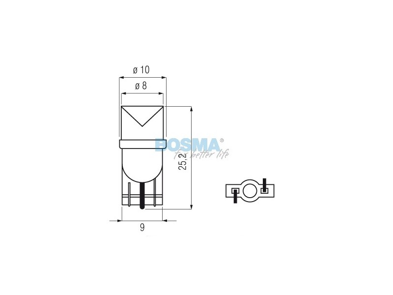 Lightbulb BOSMA 12V 1*LED STANDARD T10 RED WIDE WVIEWING BLISTER