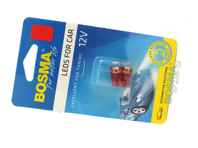 Lightbulb BOSMA 12V 1*LED STANDARD T10 RED WIDE WVIEWING BLISTER